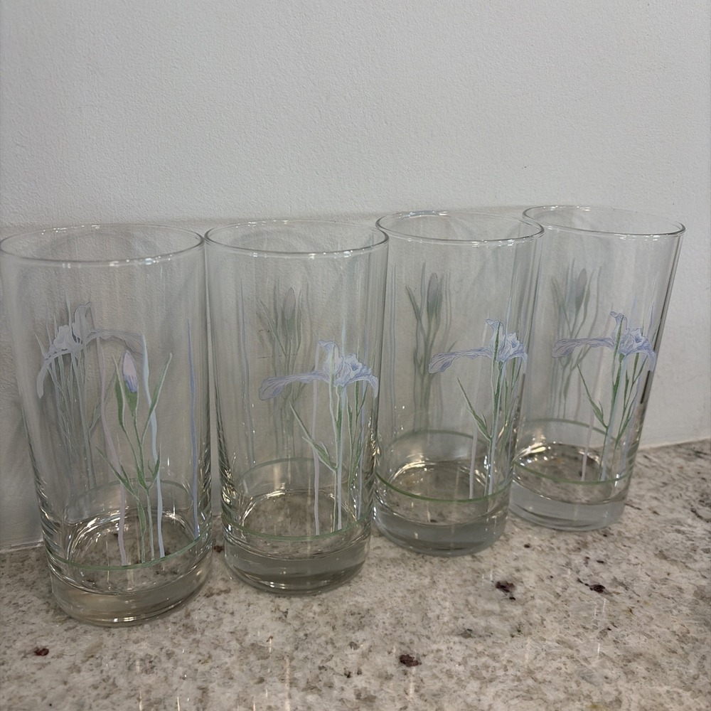 Corelle Shadow Iris Cottage Core  Set of 4 Iced Tea Tumblers 6.25 Purple Floral